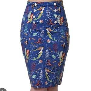Banned Retro Mermaid High Waist Pencil Skirt with Slit and Button Accents